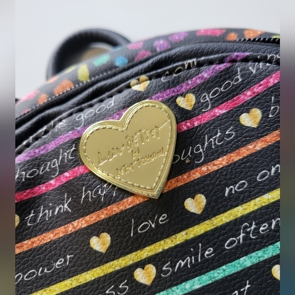 Luv Betsey by Betsy Johnson Rainbow Stripes Positive Verbage Small Backpack NWOT - Picture 7 of 8